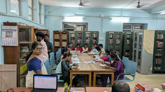 Students reading in the college library